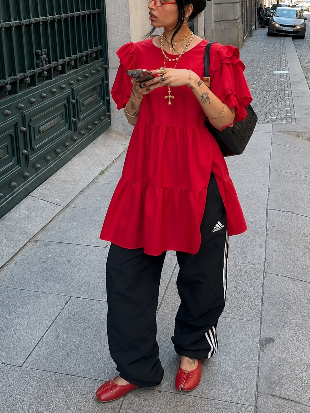 Red Tiered Ruffle Smock Dress By Whowhatwear Size Small